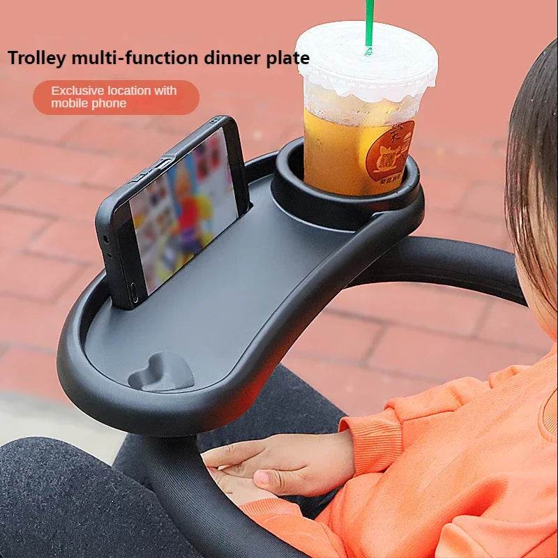 BabyTrayPro – Plateau de Table 3 en 1 pour Poussette avec Support Téléphone et Porte-biberon - Mirabelle