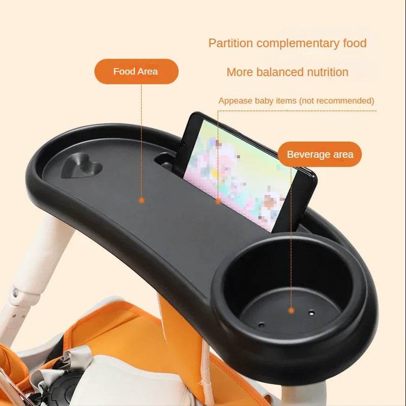 BabyTrayPro – Plateau de Table 3 en 1 pour Poussette avec Support Téléphone et Porte-biberon - Mirabelle